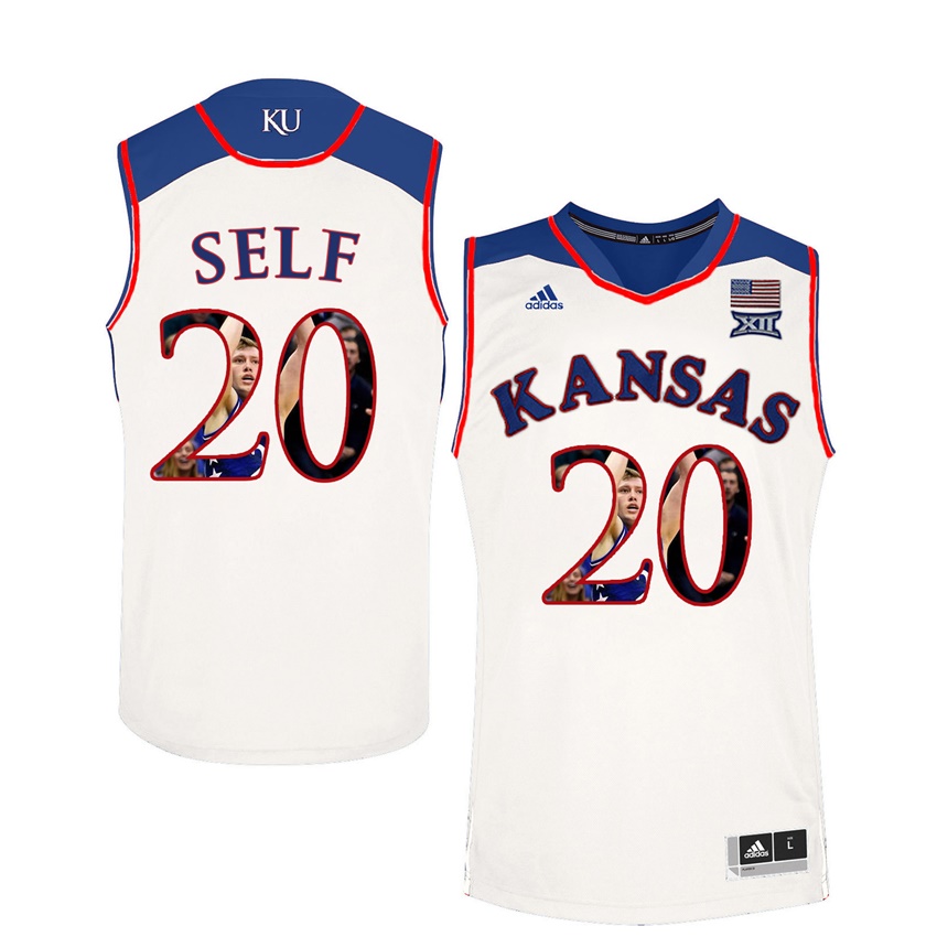 Male Kansas Jayhawks White Tyler Self College Basketball Portrait Jersey