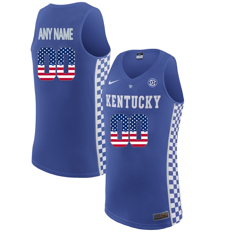 Male Kentucky Wildcats Royal Blue College Basketball US Flag Fashion Customized Jersey