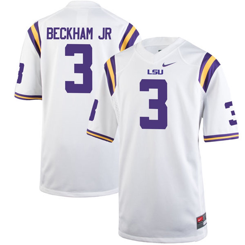 Male LSU Tigers #3 Odell Beckham Jr White College Football Jersey