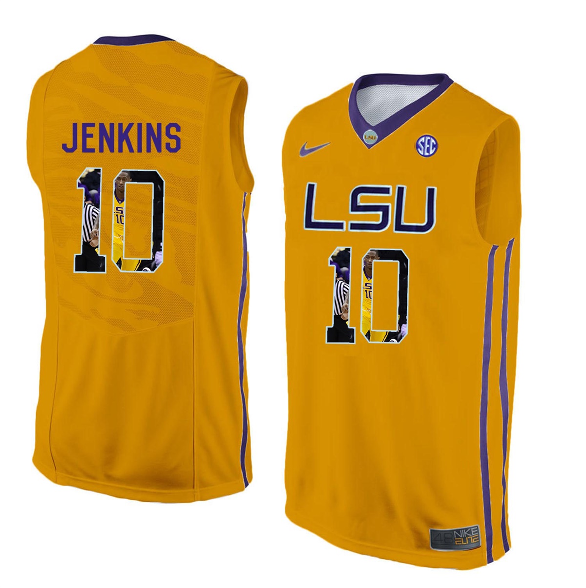 Male LSU Tigers Gold Branden Jenkins College Basketball Jersey