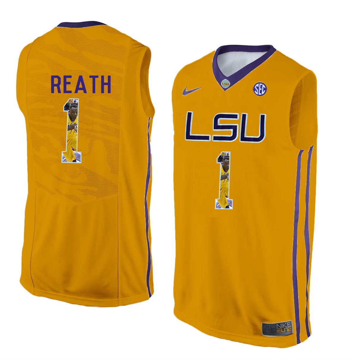 Male LSU Tigers Gold Duop Reath College Basketball Jersey