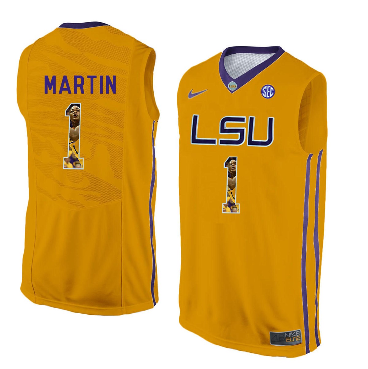 Male LSU Tigers Gold Jarell Martin College Basketball Jersey