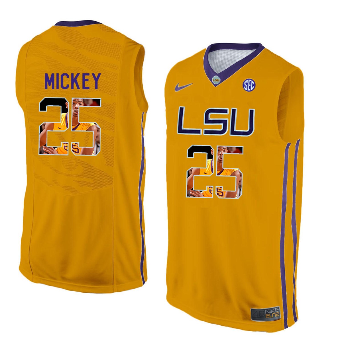 Male LSU Tigers Gold Jordan Mickey College Basketball Jersey