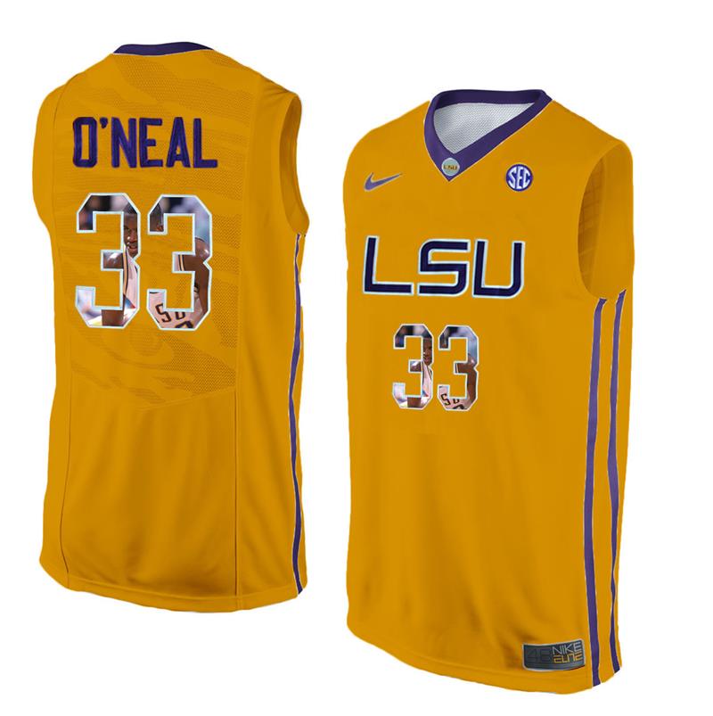 Male LSU Tigers Gold Shaquille O'Neal College Basketball Jersey1