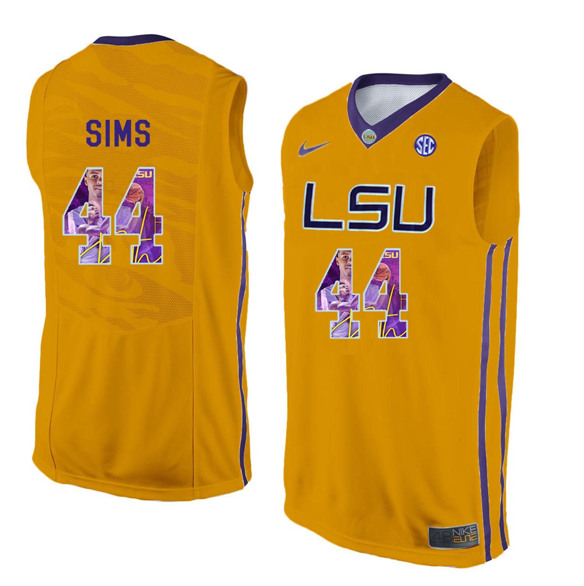 Male LSU Tigers Gold Wayde Sims College Basketball Jersey