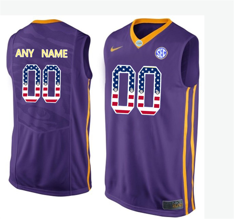 Male LSU Tigers Purple College Basketball US Flag Fashion Customized Jersey