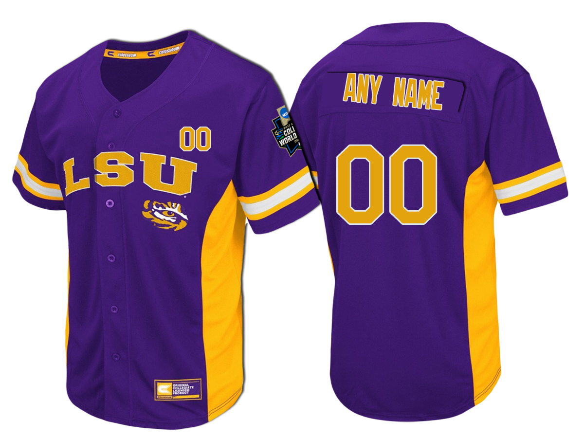Male LSU Tigers Purple Custom Baseball Jersey