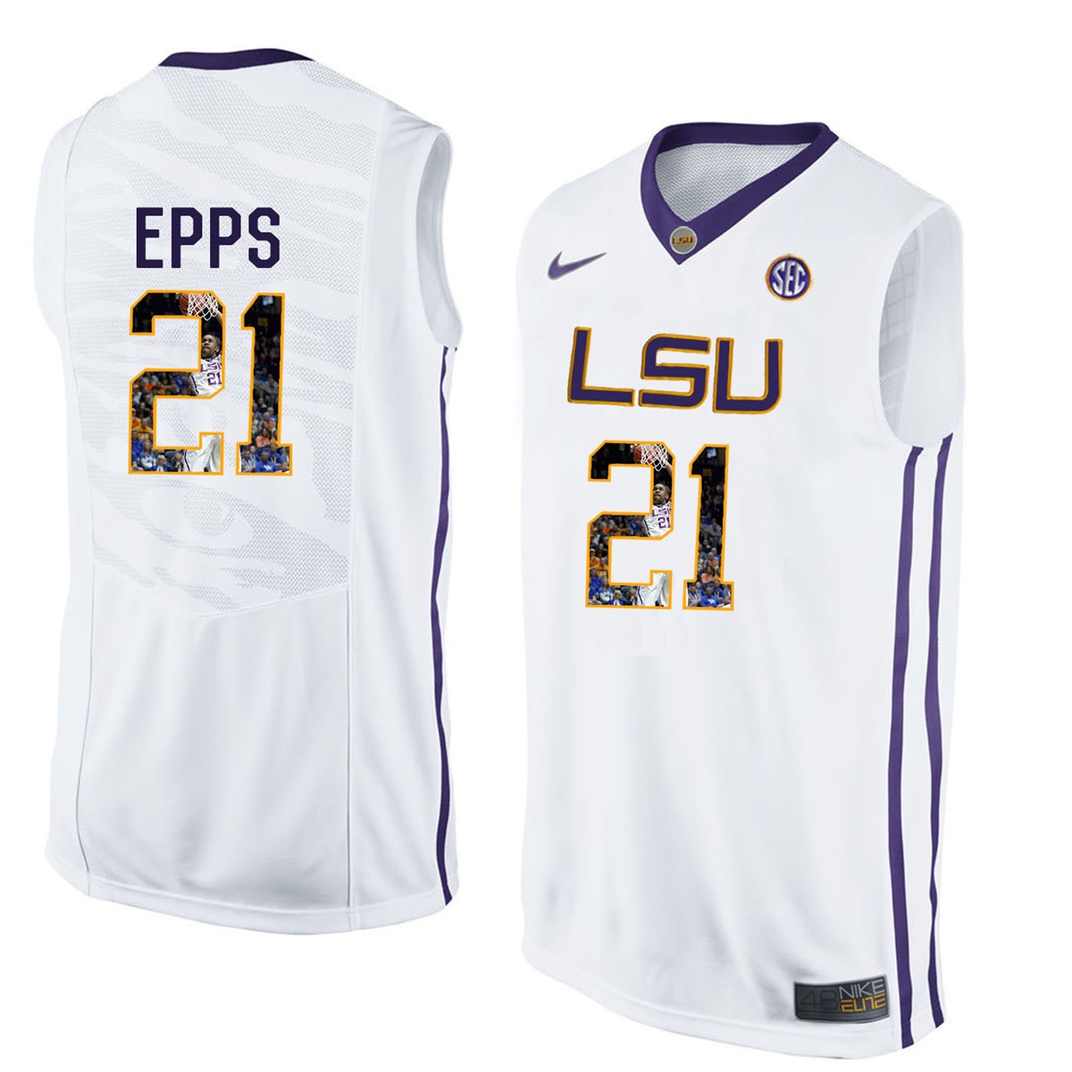 Male LSU Tigers White Aaron Epps College Basketball Jersey