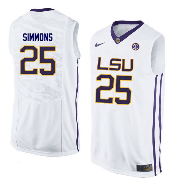 Male LSU Tigers White Ben Simmons College Basketball Jersey2