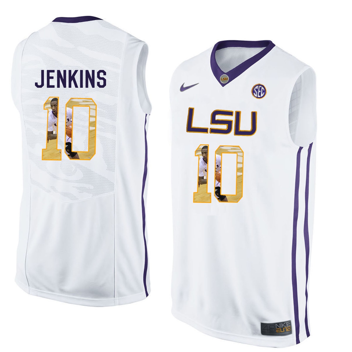 Male LSU Tigers White Branden Jenkins College Basketball Jersey