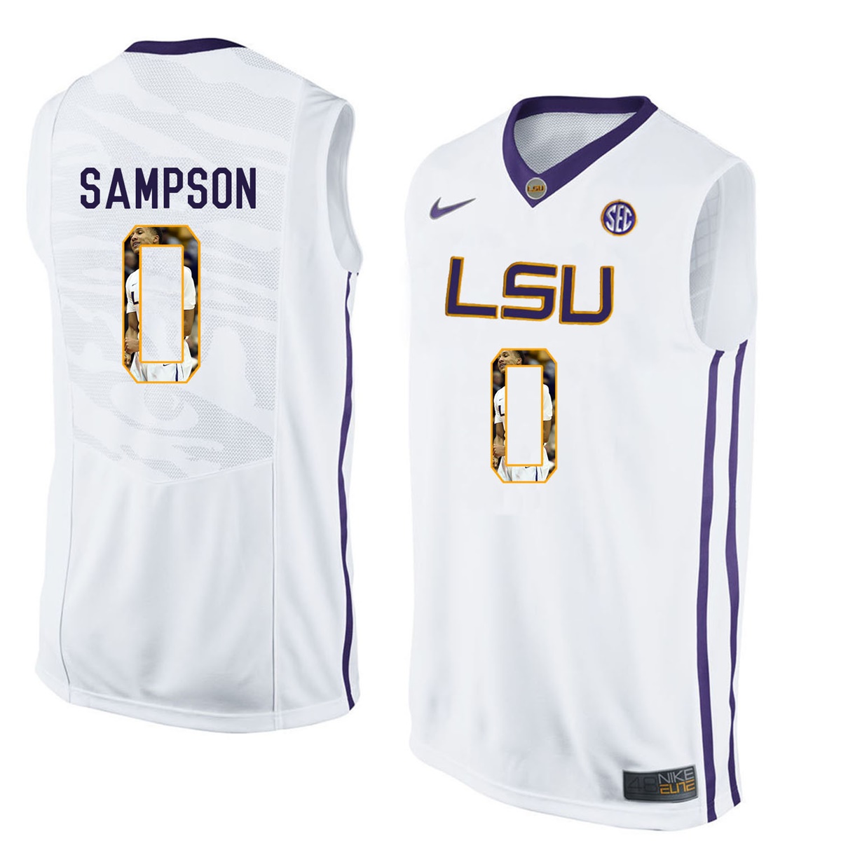 Male LSU Tigers White Brandon Sampson College Basketball Jersey