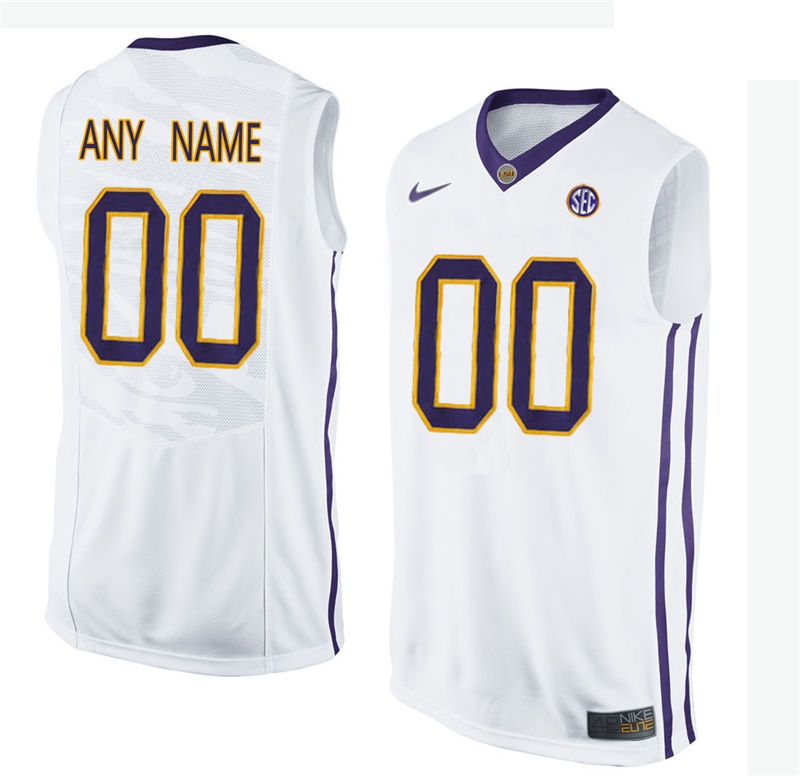 Male LSU Tigers White College Basketball Team Performance Customized Jersey
