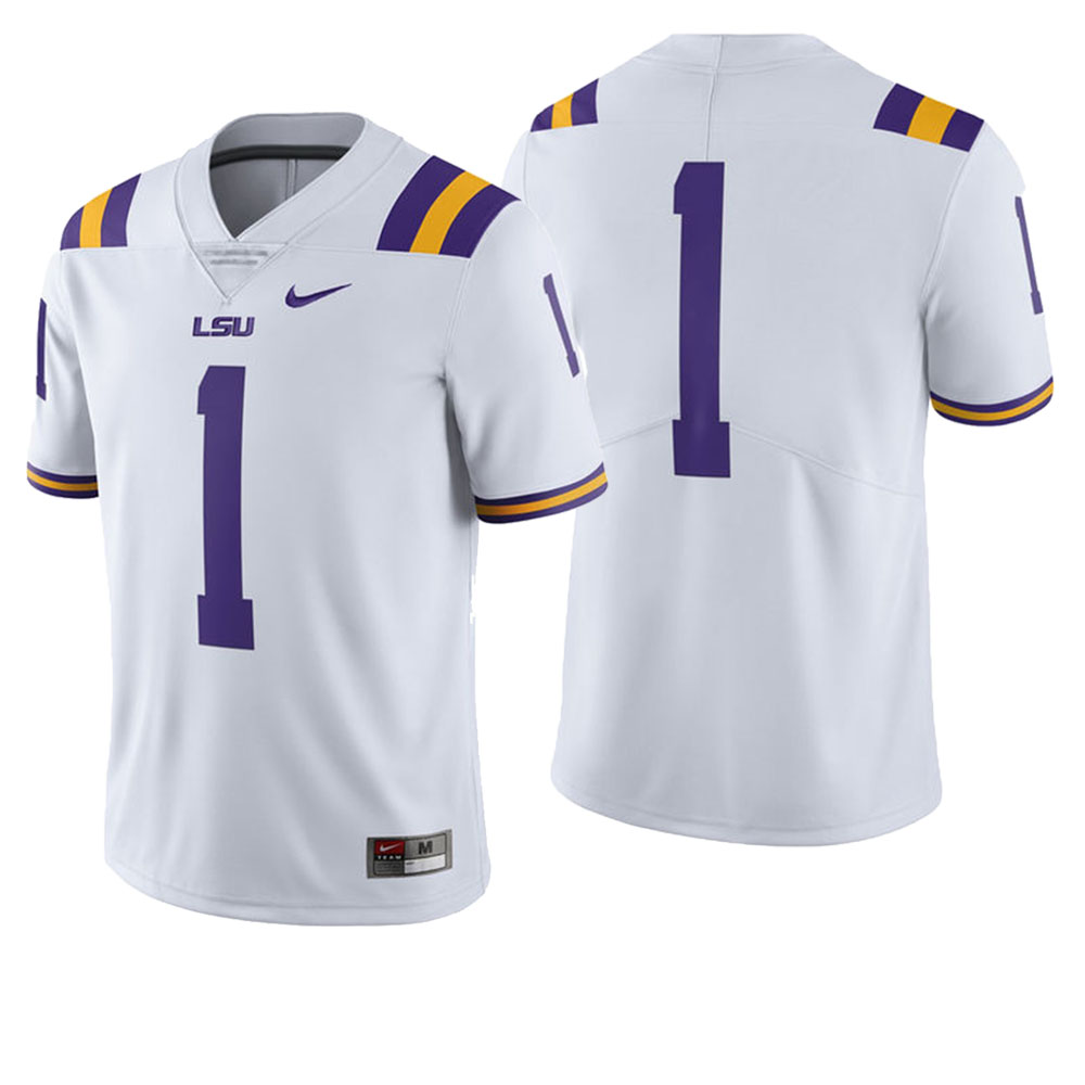 Male LSU Tigers White College Football Game Jersey