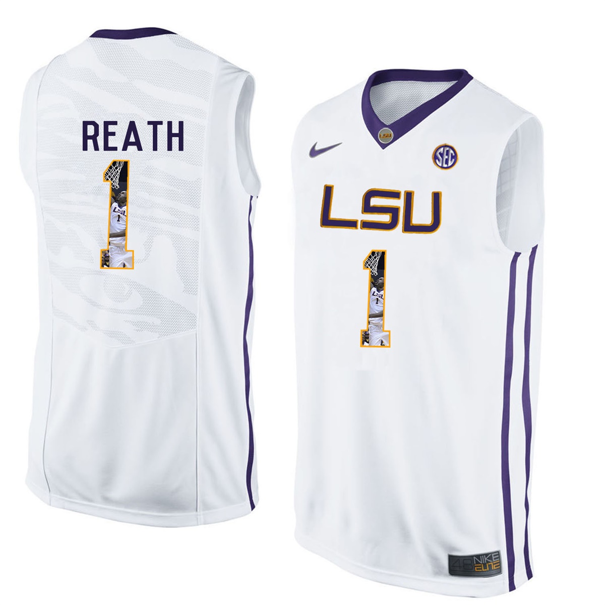 Male LSU Tigers White Duop Reath College Basketball Jersey
