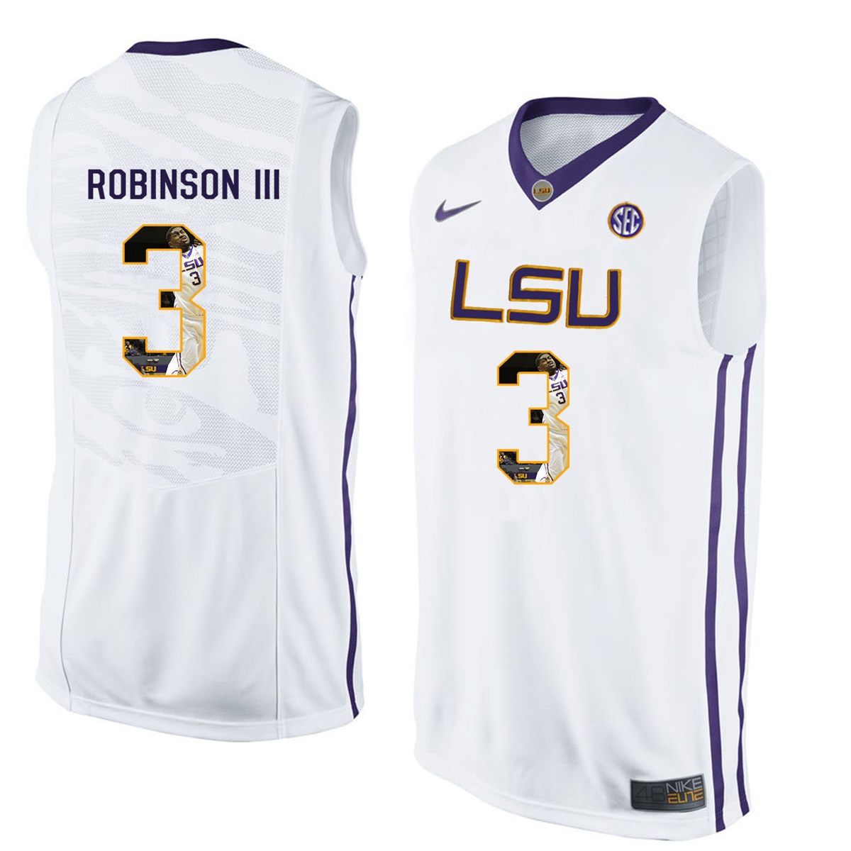 Male LSU Tigers White Elbert Robinson III College Basketball Jersey