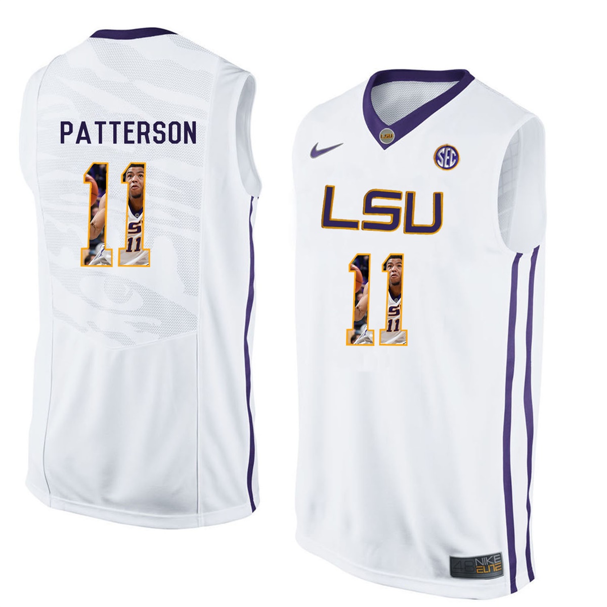Male LSU Tigers White Jalyn Patterson College Basketball Jersey