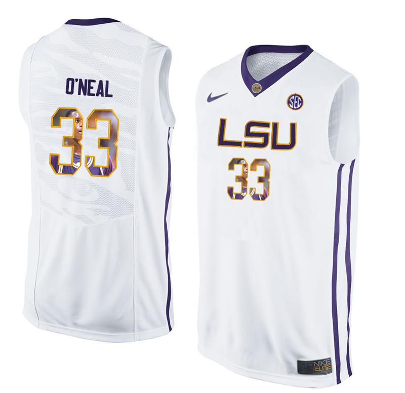 Male LSU Tigers White Shaquille O'Neal College Basketball Jersey1