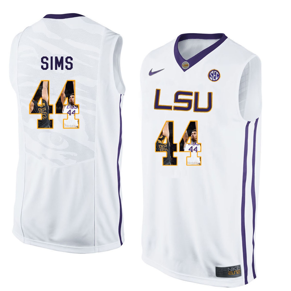 Male LSU Tigers White Wayde Sims College Basketball Jersey