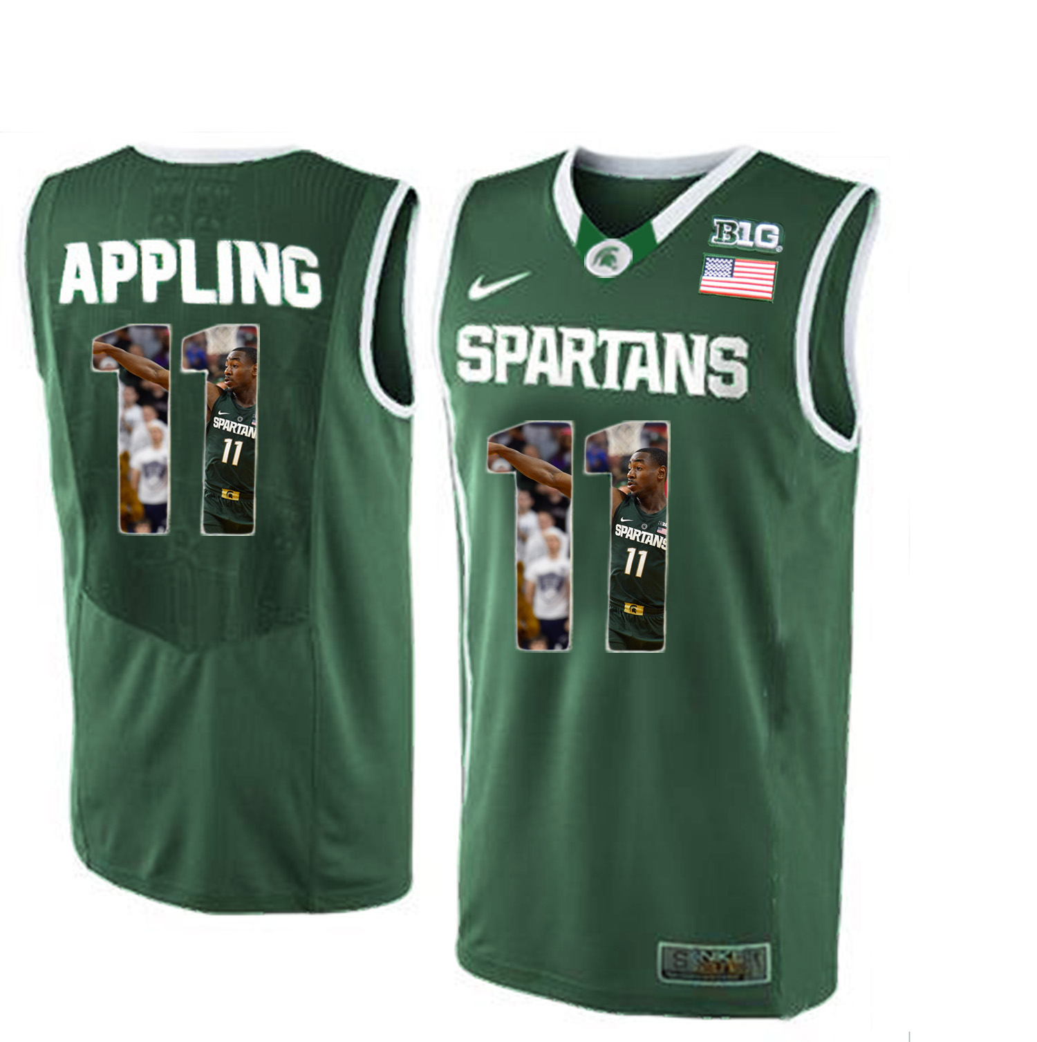 Male Michigan State Spartans Keith Appling Dark Green Big 12 Jersey