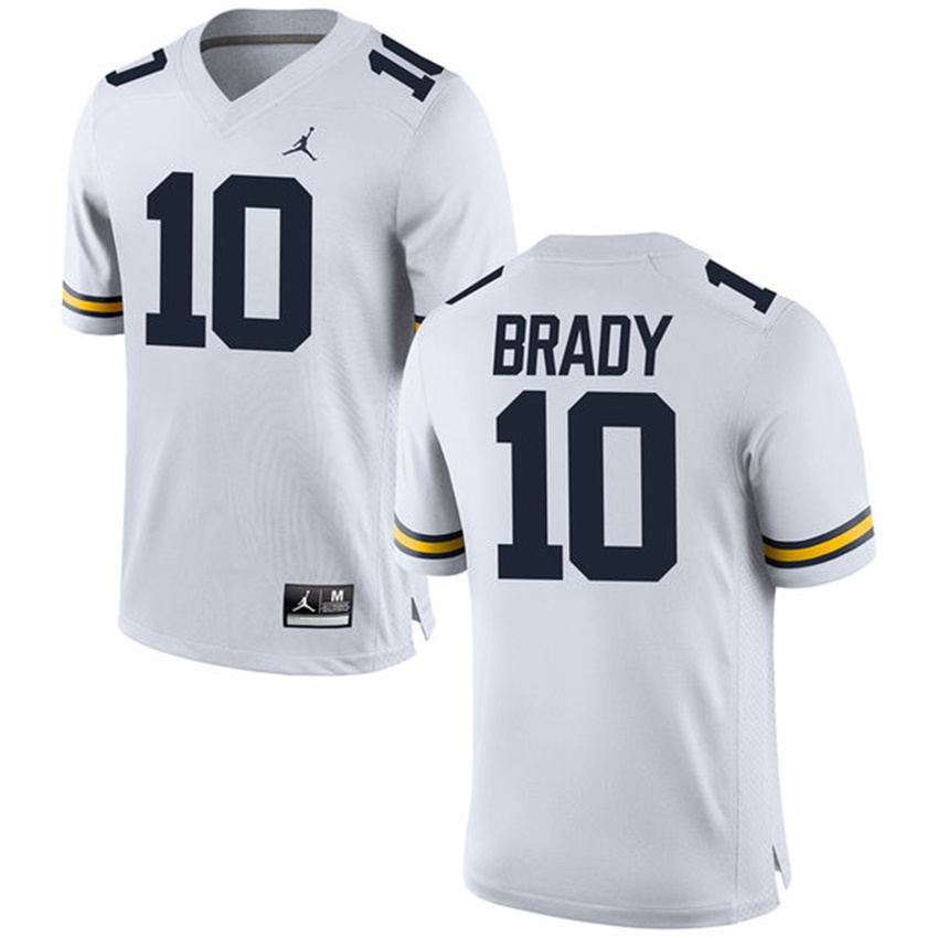 Male Michigan Wolverines #10 Tom Brady White College Football Jersey