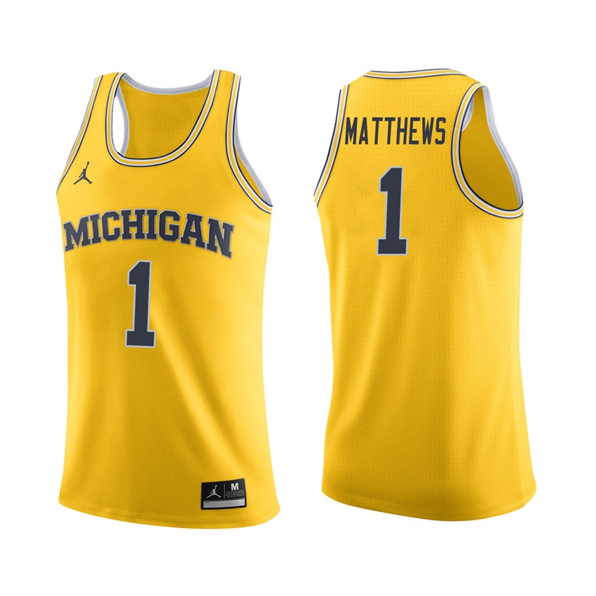 Male Michigan Wolverines Maize Charles Matthews College Basketball Jersey 