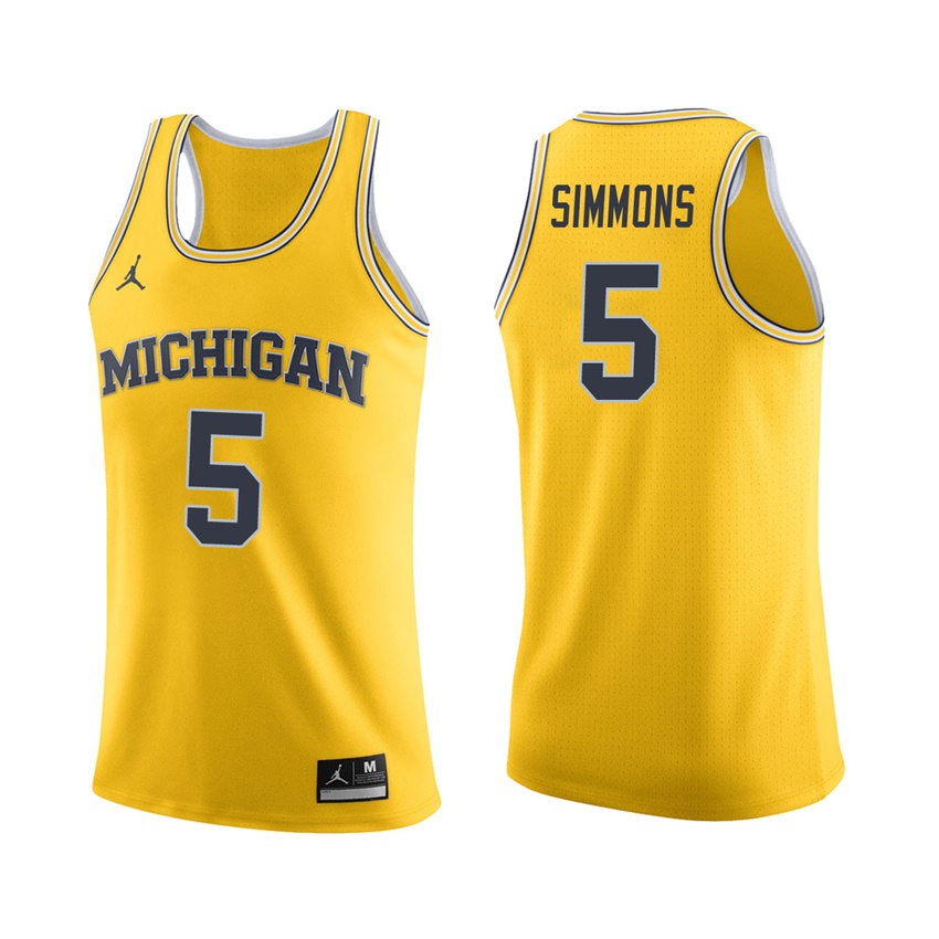 Male Michigan Wolverines Maize Jaaron Simmons College Basketball Jersey