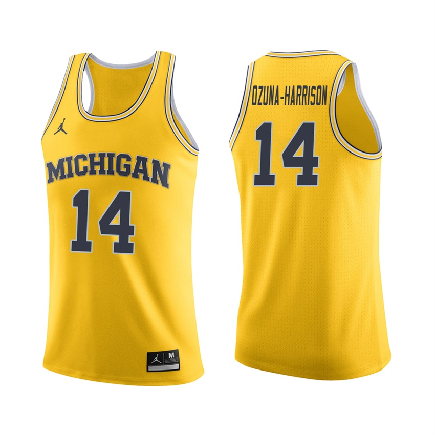 Male Michigan Wolverines Maize Rico Ozuna-Harrison College Basketball Jersey