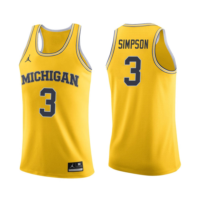 Male Michigan Wolverines Maize Zavier Simpson College Basketball Jersey
