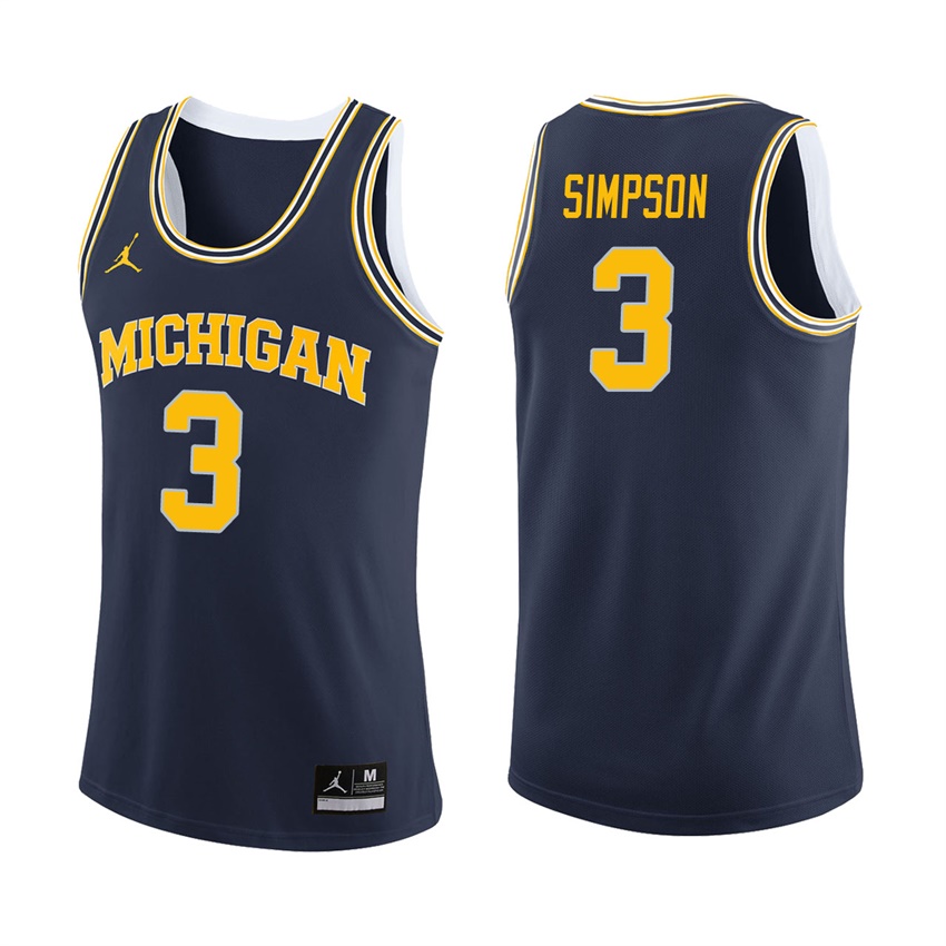 Male Michigan Wolverines Navy Zavier Simpson College Basketball Jersey
