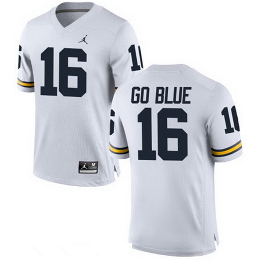 Male Michigan Wolverines White GO BLUE NCAA Alumni Football Game Jersey
