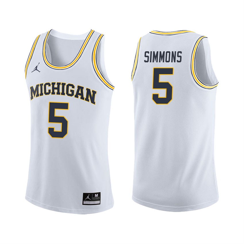 Male Michigan Wolverines White Jaaron Simmons College Basketball Jersey
