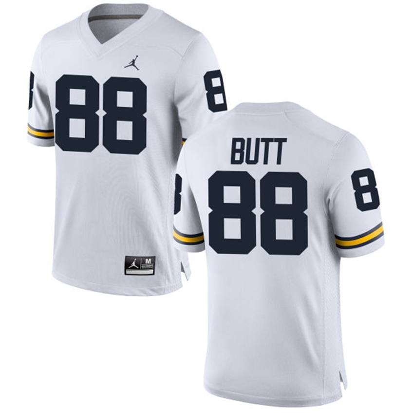 Male Michigan Wolverines White Jake Butt NCAA Alumni Football Game Jersey