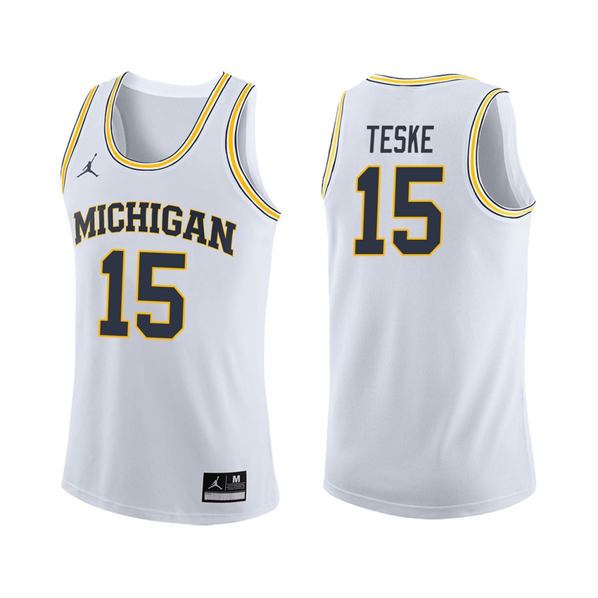 Male Michigan Wolverines White Jon Teske College Basketball Jersey