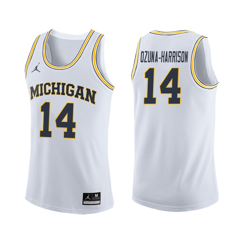 Male Michigan Wolverines White Rico Ozuna-Harrison College Basketball Jersey