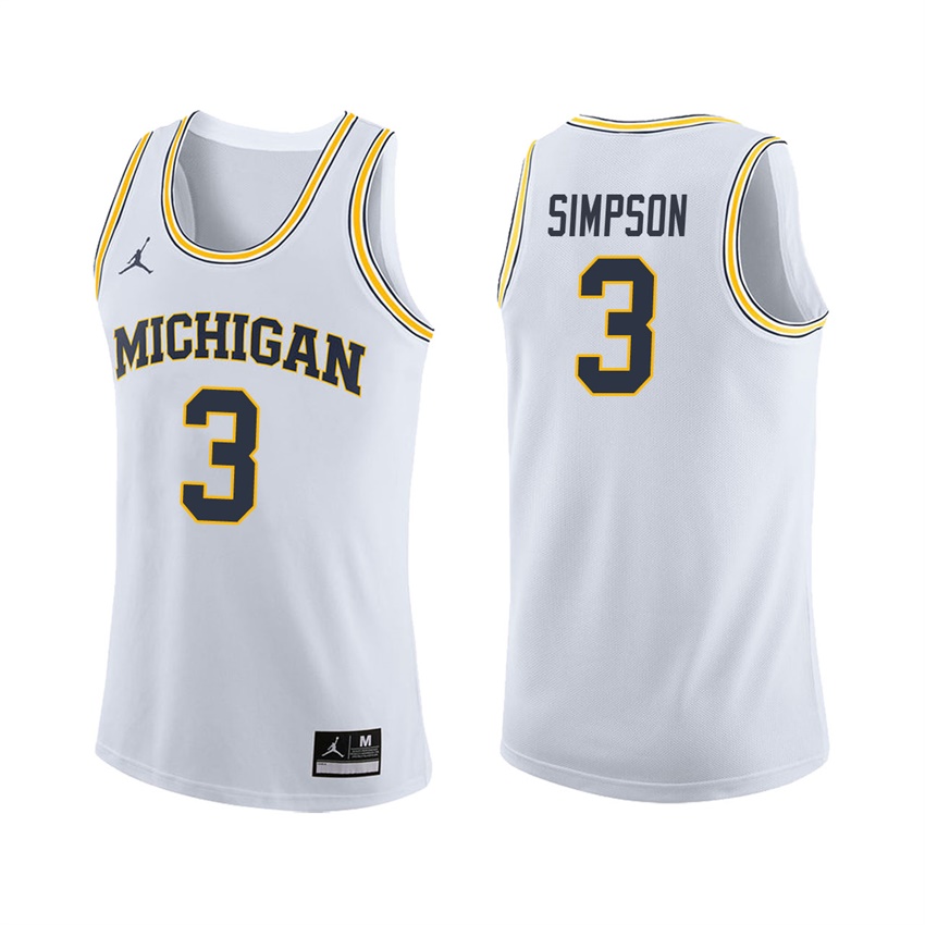 Male Michigan Wolverines White Zavier Simpson College Basketball Jersey
