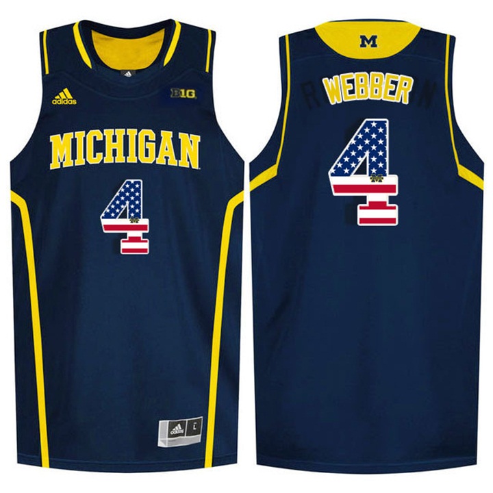 Male Wolverines Chirs Webber Navy Blue US Flag Jersey