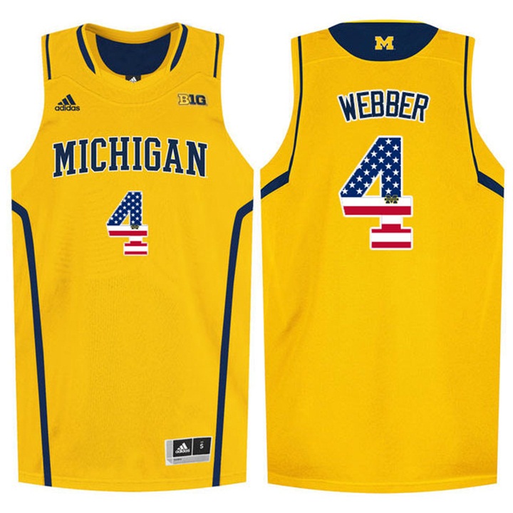 Male Wolverines Chirs Webber Yellow US Flag Jersey