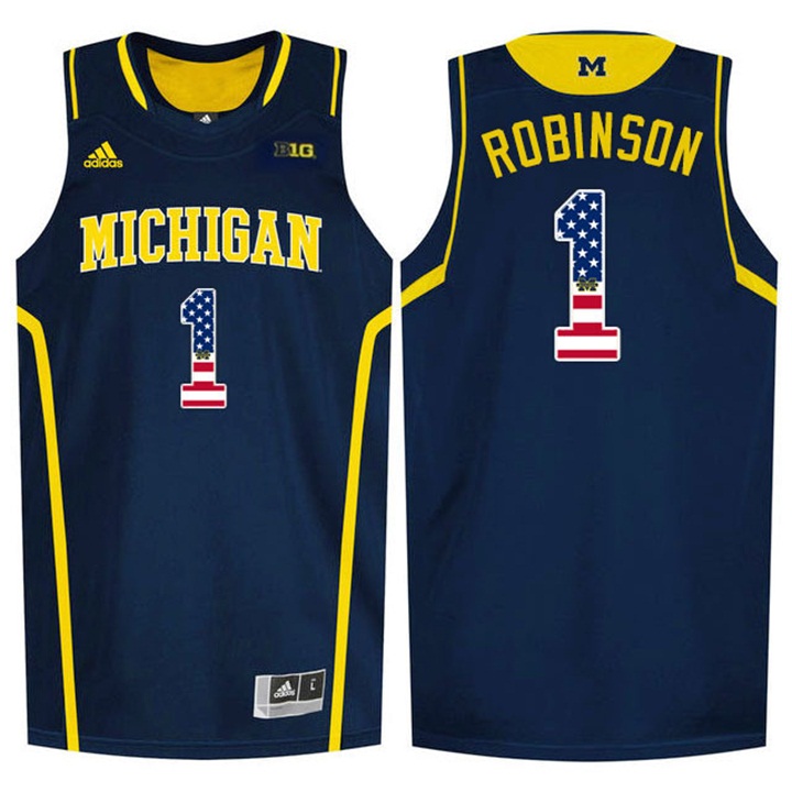 Male Wolverines Glenn Robinson III Navy Blue US Flag Jersey
