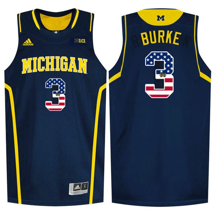 Male Wolverines Trey Burke Navy Blue US Flag Jersey