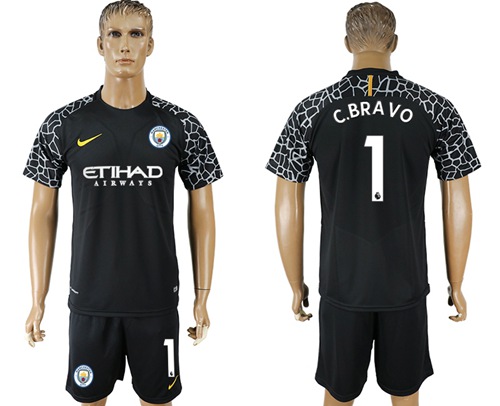 Manchester City #1 C.Bravo Black Goalkeeper Soccer Club Jersey