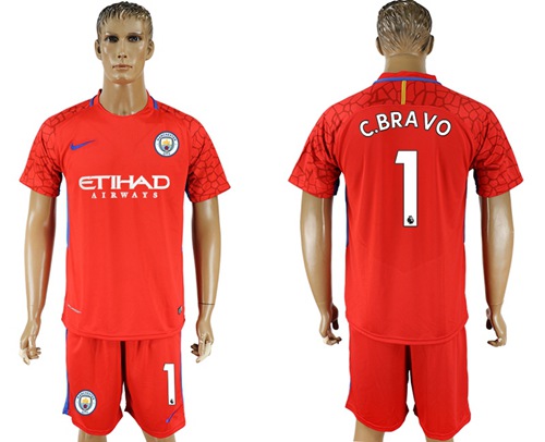 Manchester City #1 C.Bravo Red Goalkeeper Soccer Club Jersey