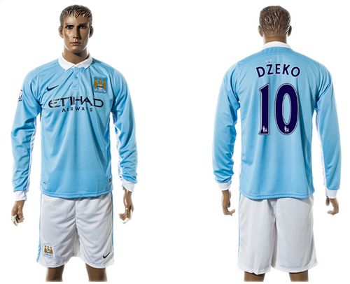 Manchester City #10 Dzeko Home Long Sleeves Soccer Club Jersey