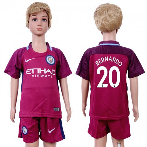 Manchester City #20 Bernardo Away Kid Soccer Club Jersey