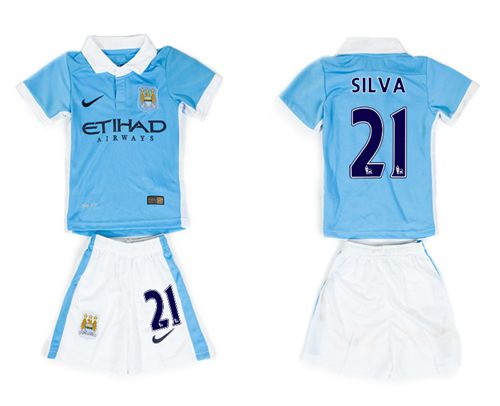 Manchester City #21 Silva Home Kid Soccer Club Jersey