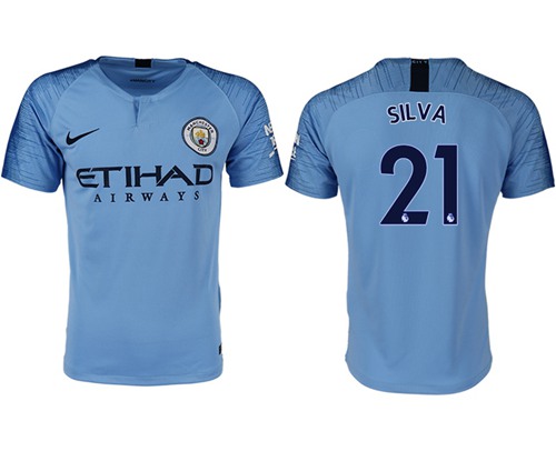 Manchester City #21 Silva Home Soccer Club Jersey