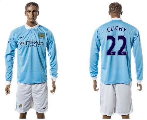 Manchester City #22 Clichy Home Long Sleeves Soccer Club Jersey