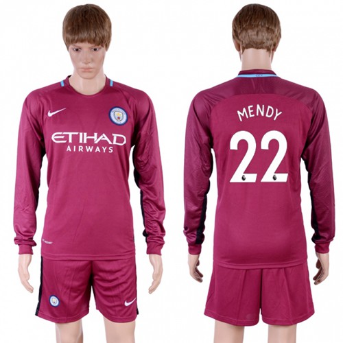 Manchester City #22 Mendy Away Long Sleeves Soccer Club Jersey