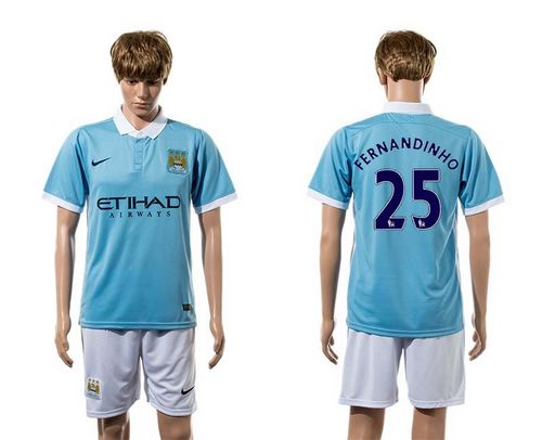 Manchester City #25 Fernandinho Home With White Shorts Soccer Club Jersey