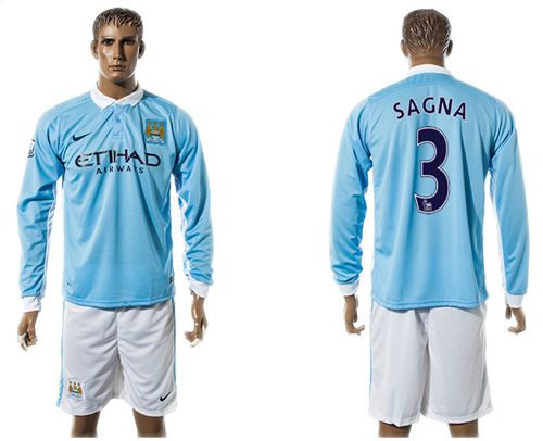 Manchester City #3 Sagna Home Long Sleeves Soccer Club Jersey