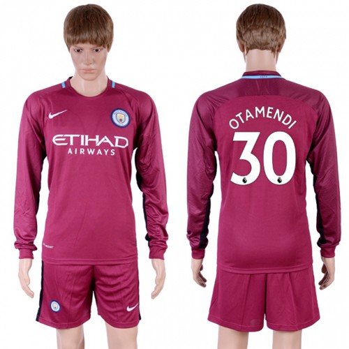 Manchester City #30 Otamendi Away Long Sleeves Soccer Club Jersey